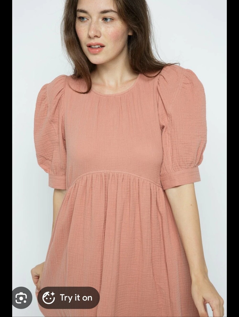 Roolee Dusty Rose Puff Sleeve Babydoll Mini Dress